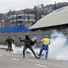 Protesters surrounded by gas in Ecuador. 