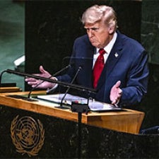 US President Donald Trump addresses crowd at the United Nations. 