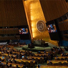 Large auditorium with people meeting 