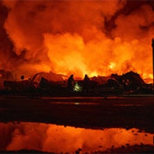 Fire overtaking buildings in Kyiv. 