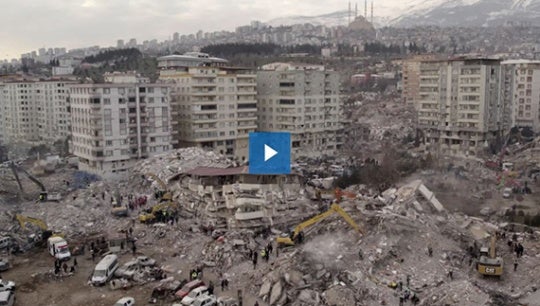 Buildings crumbled following earthquake. 