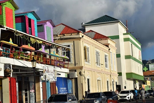 Row of colorful homes. 