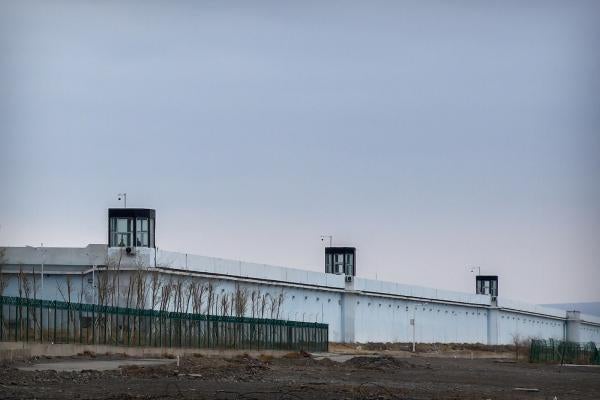 The perimeter wall of the Urumqi No. 3 Detention Center in Dabancheng.