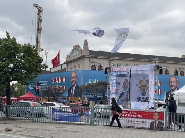 Banners from different political parties competing in Turkey's May 14 elections, Kadıköy, Istanbul.