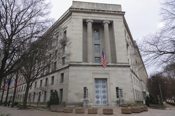 The US Department of Justice building in Washington, DC