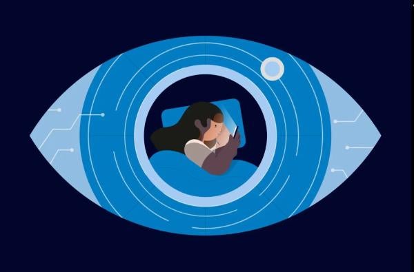 illustration of child using a phone inside an eye