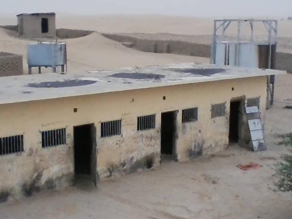 Prison buildings in a desert