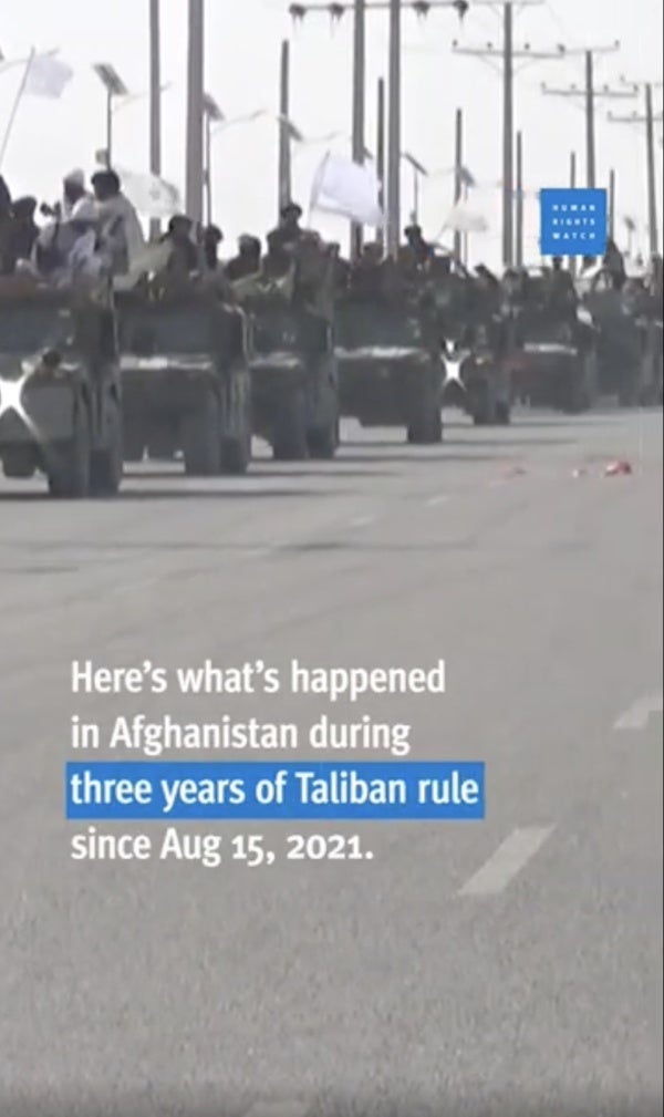Screenshot of HRW video depicting three years of Taliban rule in Afghanistan. 