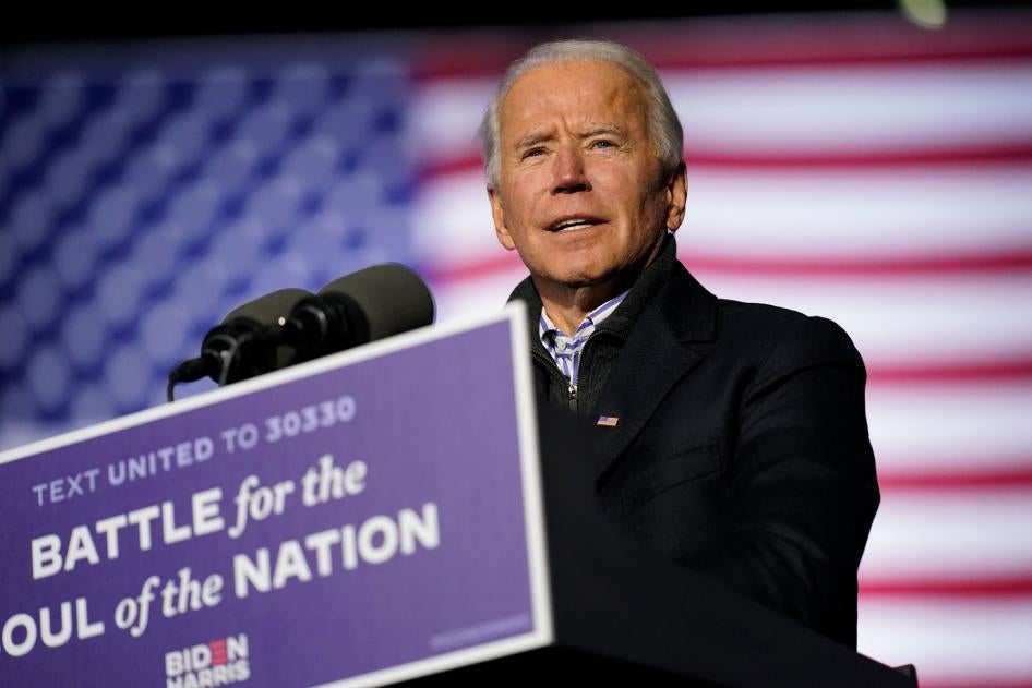 Former Vice President Joe Biden speaks during a drive-in rally at Heinz Field in Pittsburgh, Pennsylvania, November 2, 2020. 