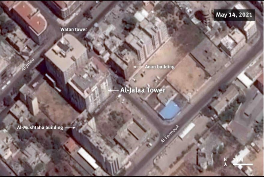 Image satellite montrant le site de la Tour al-Jalaa le 14 mai 2021, avant la frappe aérienne israélienne du 15 mai.