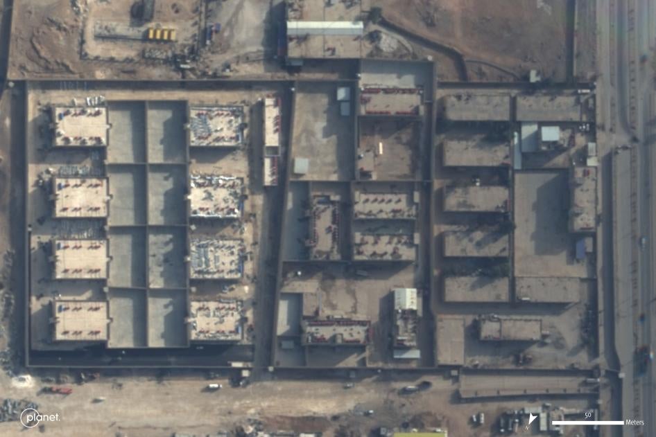 December 14, 2021: Satellite imagery © 2022 Planet Labs Inc. January 28, 2022: Satellite imagery © 2022 Maxar Technologies    Satellite imagery recorded before and after the assault on al-Sina’a prison in the Ghweran section of al-Hasakah city, northeast Syria. © 2022 Human Rights Watch. 