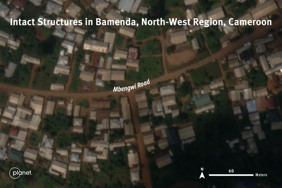 Satellite images showing dozens of structures intact before December 8, 2021 when the alleged arson attack took place, and burned out after. 