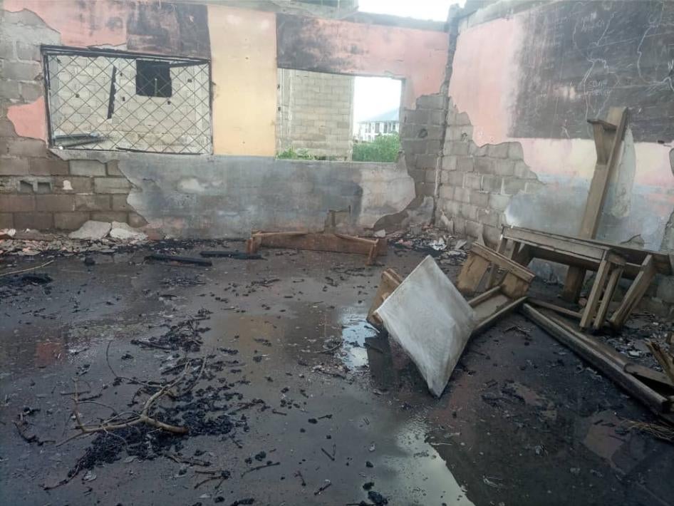 A burned-out classroom in the government primary school in Molyko, Buea, South-West Cameroon, destroyed by suspected separatist fighters on February 7, 2022.