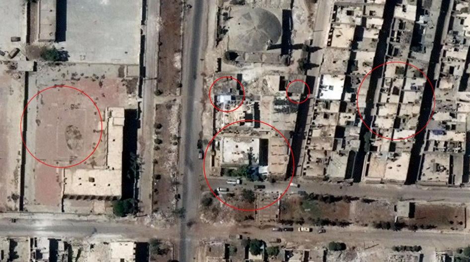 Satellite imagery showing al-Sakhour hospital in Aleppo, Syria, before airstrikes that took place between September 28 and October 14, 2016.