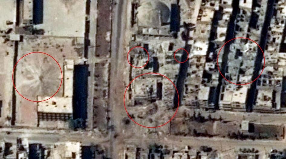 Satellite imagery showing al-Sakhour hospital in Aleppo, Syria, after airstrikes that took place between September 28 and October 14, 2016.