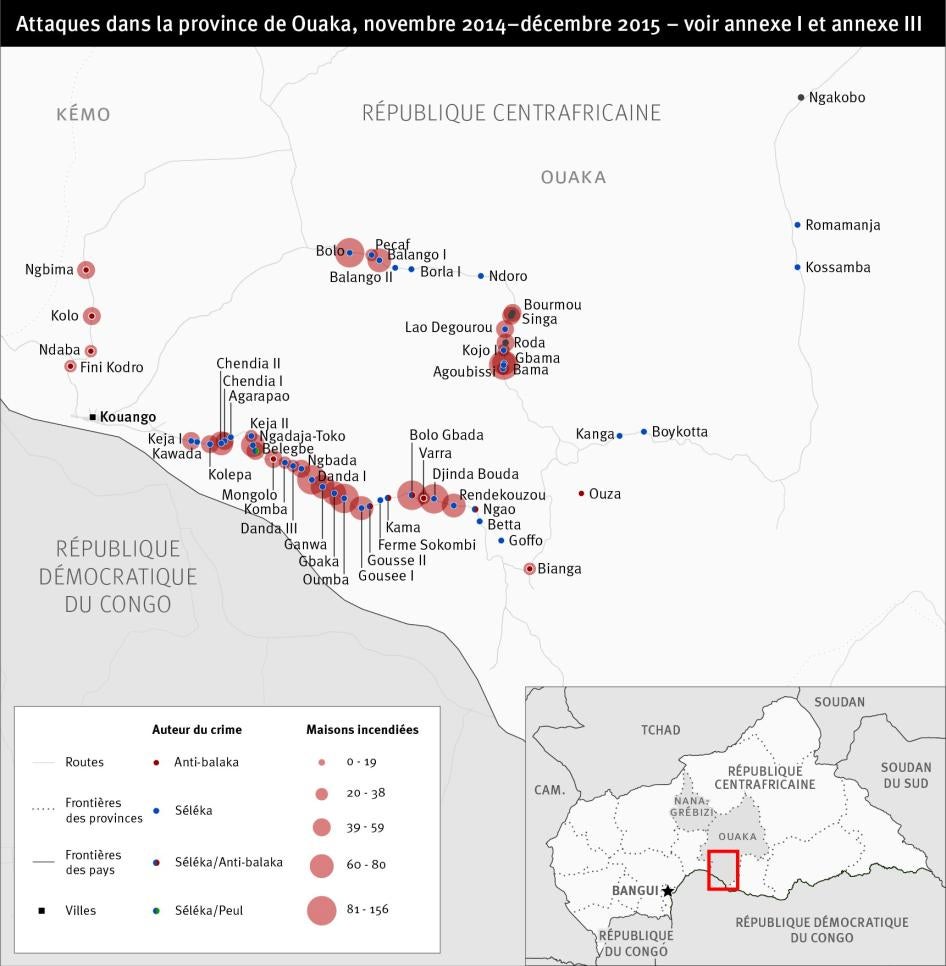 Map of attacks in Central African Republic Ouaka Province in French