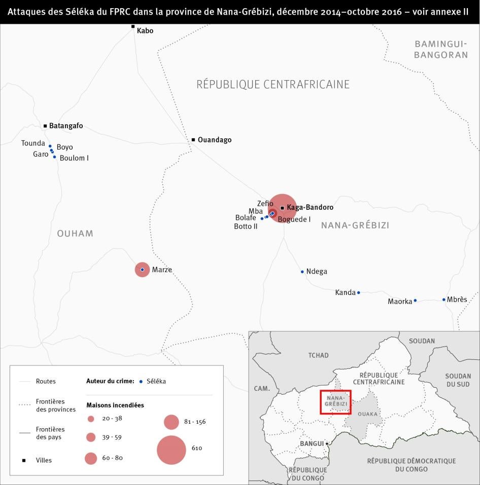 Map of attacks in Central African Republic Nana Grébizi province in French