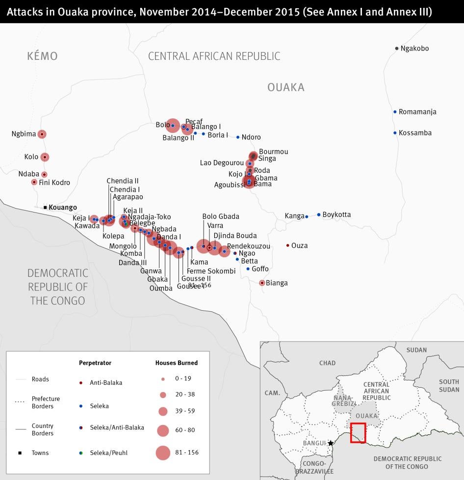 Map of attacks in the Central African Republic Ouaka province