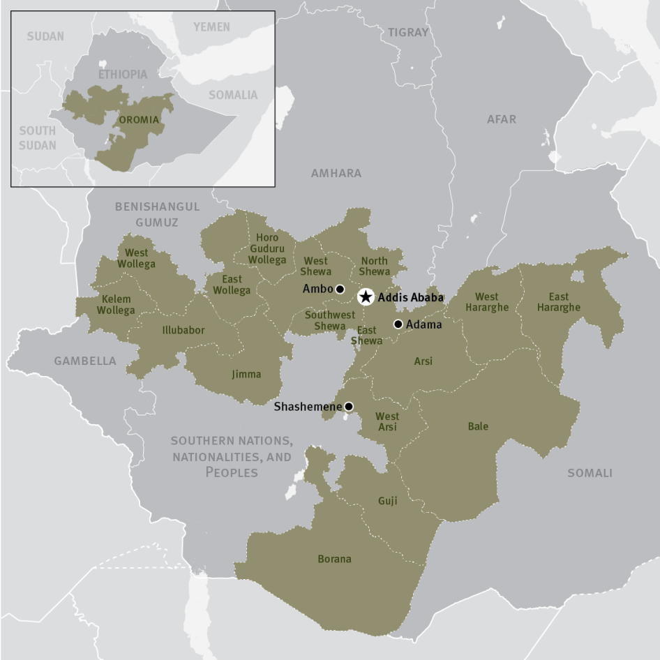 Map of the Oromia region in Ethiopia