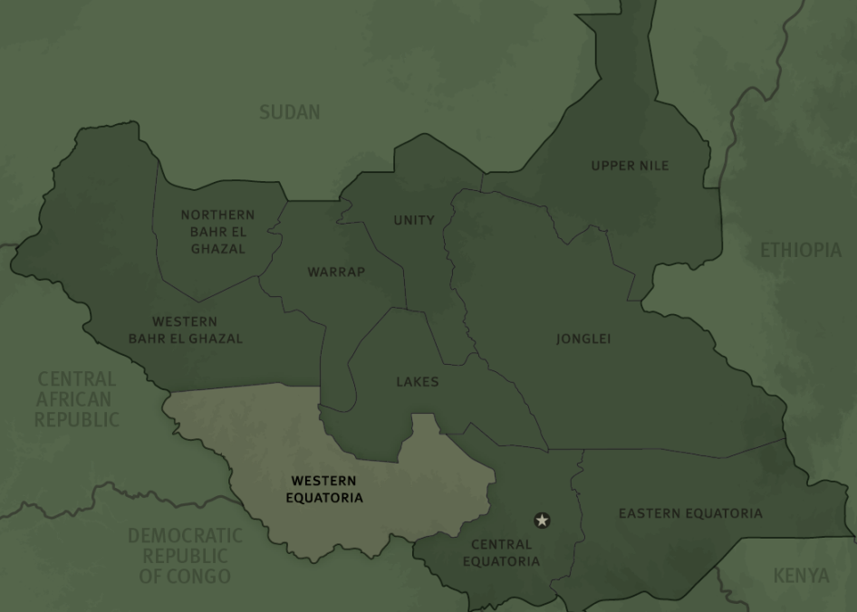 Map of South Sudan Highlighting Western Equatoria