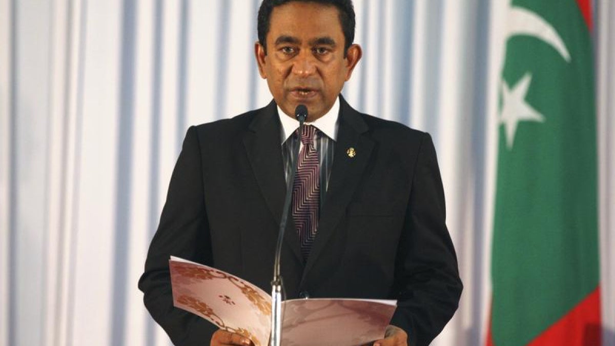 Abdulla Yameen speaking at an official event during his presidency