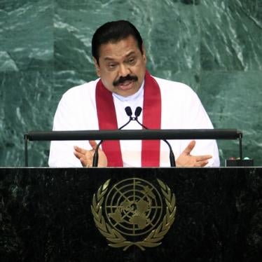 Mahinda Rajapaksa speaks at UN headquarters in New York, September 22, 2010.