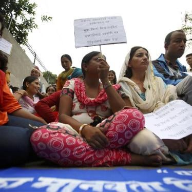 Protesters call for justice for atrocities committed during Nepal's civil war at a sit-in in Kathmandu on June 6, 2011.