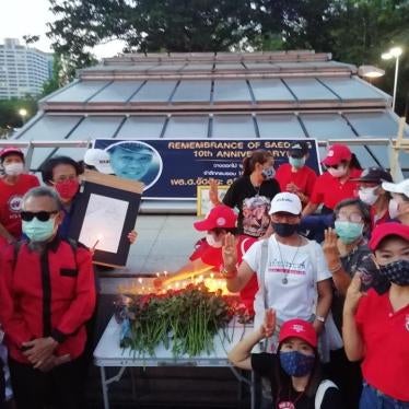 Supporters of the United Front for Democracy against Dictatorship — known as the “Red Shirts” — held a remembrance service in Bangkok on May 13, 2020 to demand justice for those killed and wounded by the military during the crackdown on the 2010 political protests.