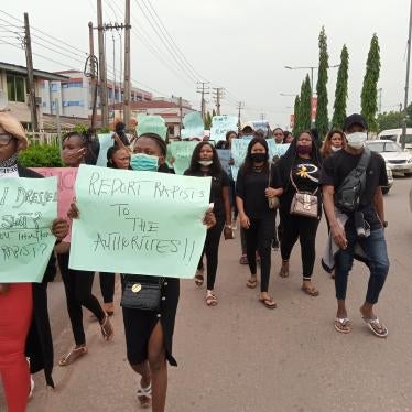 Nigerians gather to protest sexual assault and violence against women and girls on June 1, 2020. 