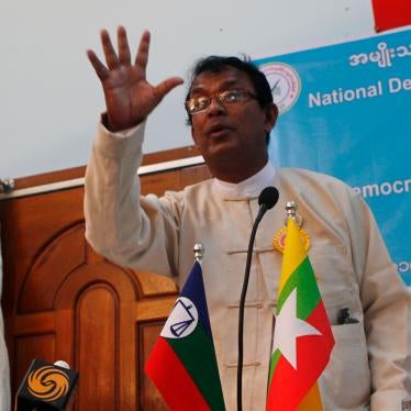Kyaw Min, head of the Democracy and Human Rights Party, speaks during a press conference in Yangon, Myanmar, January 10, 2014.