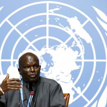 Doudou Diene, President of the UN Commission of Inquiry on Burundi, speaks at a press conference at the European headquarters of the United Nations in Geneva, Switzerland, September 5, 2018.
