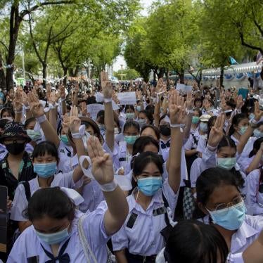 High school students salute with three-fingers, symbol of resistance during a protest rally in Bangkok, Thailand, Saturday, Sept. 5, 2020. 