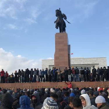 Protesters gathered on Ala Too Square in Bishkek, Kyrgyzstan's capital on October 6, 2020, two days after a disputed parliamentary election.