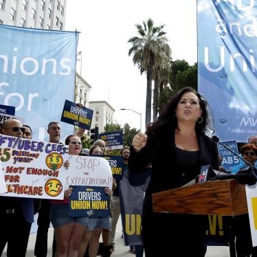 Rally in California calling for the passage of Assembly Bill 5, a law that sought to provide wage and labor protections to gig workers.