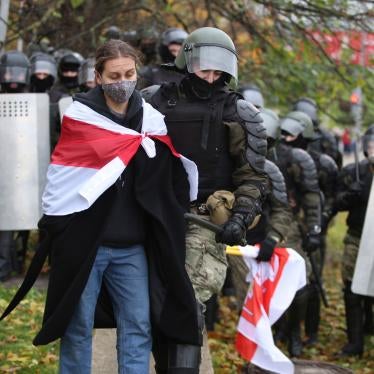 Police detain a protestor during an opposition rally to protest the official presidential election results in Minsk, Belarus, November 8, 2020.
