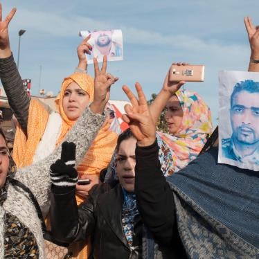 Relatives of Sahrawi prisoners of the Gdeim Izik group outside a tribunal in Salé, Morocco, in December 2016.