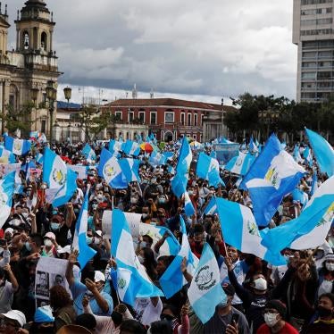 Demonstrators take part in a protest demanding the resignation of President Alejandro Giammattei, in Guatemala City, Guatemala, November 21, 2020.