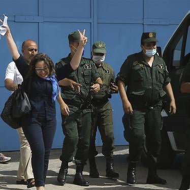 Amira Bouraoui, a prominent opposition figure, celebrates upon her release from prison on July 2, 2020.