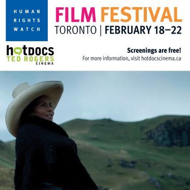 The Human Rights Watch Toronto Film Festival poster featuring a still from ‘Maxima’. 