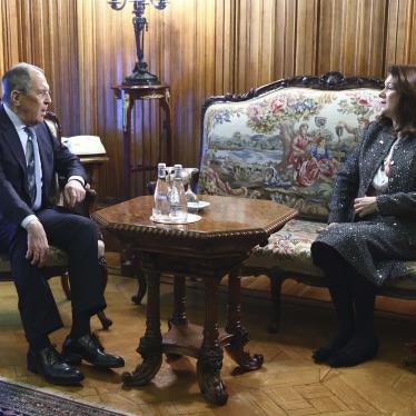Russian Foreign Minister Sergey Lavrov, left, meets with Swedish Foreign Minister Ann Linde in Moscow, February 2, 2021.