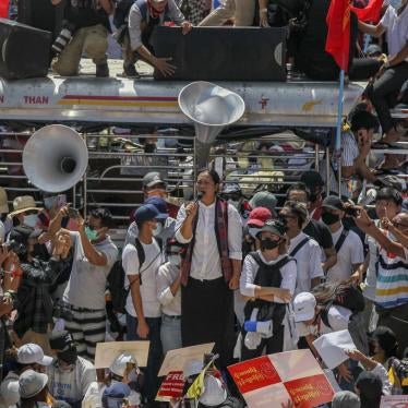 Demonstrators gather in an intersection close to Sule Pagoda to protest against the military coup in Yangon, Myanmar Wednesday, Feb. 17, 2021.