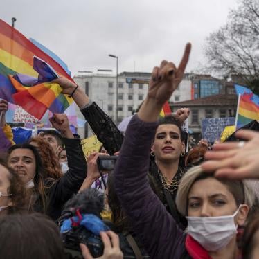 Women and the LGBTQI community celebrate the upcoming International Women's Day in Istanbul, Turkey on March 6, 2021.