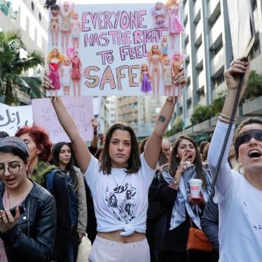 Activists take part in a demonstration against sexual harassment, rape, and domestic violence in the Lebanese capital Beirut on December 7, 2019.
