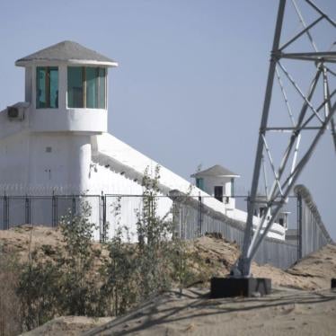 The watchtower of a high-security facility near a “re-education camp” where mostly Muslim ethnic minorities are detained