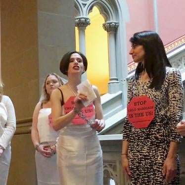 Women protest child marriage at the New York state capitol in Albany, on Feb. 14, 2017.