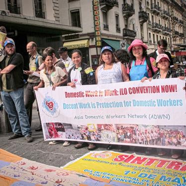 Domestic worker and human rights organizations join forces in Geneva, to demonstrate alongside the opening policy negotiations. June 2010.