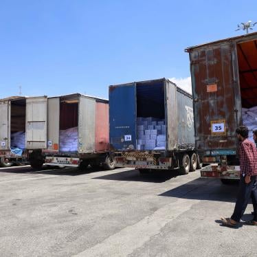 UN humanitarian aid trucks enter northwest Syria through the Bab al-Hawa border crossing with Turkey on June 1, 2021