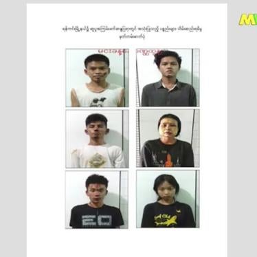 This image from an April 18, 2021 news report by Myawaddy TV shows people who security forces detained in the Yankin township of Yangon, Myanmar.