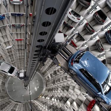 An aerial shot from the interior of a car storage tower