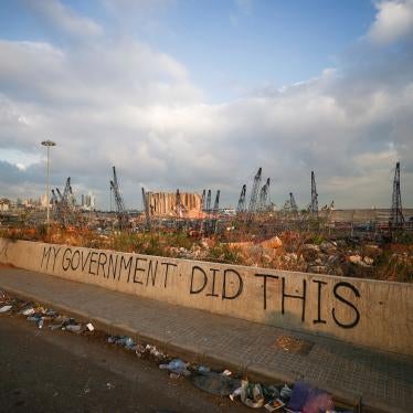 Graffiti at the damaged port area in the aftermath of a massive explosion in Beirut, Lebanon August 11, 2020.